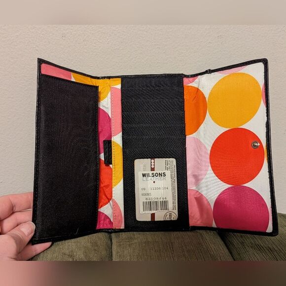 Wilsons Black Leather Checkbook and Card Wallet Organizer - Picture 3 of 11